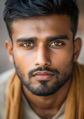 Obraz premium Close-up Portrait of Young Indian Man Looking at Camera
