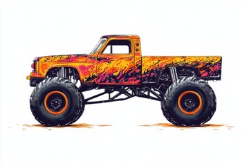 Fototapeta premium Orange and Black Monster Truck Illustration