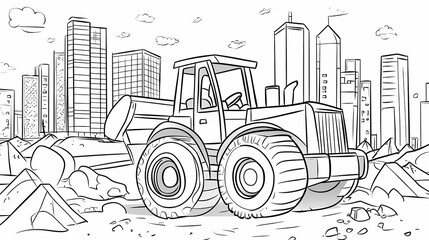 Urban Construction: An illustration of a bulldozer in an urban landscape