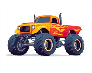 Pixel Art Orange and Yellow Monster Truck Illustration