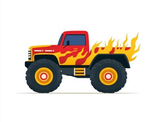 Pixel Art Red Monster Truck with Yellow Flames