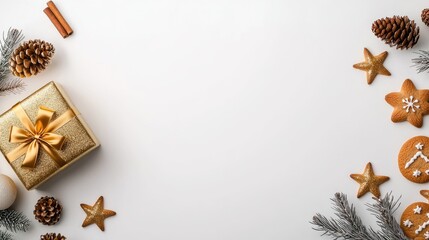Festive Christmas Gift, Cookies, and Pine Cones