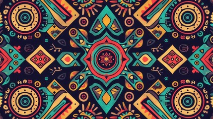Fototapeta premium Vibrant Tribal Geometric Pattern Design Art Print