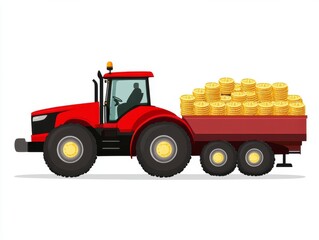 Obraz premium Red Tractor Hauling Golden Hay Bales on White Background