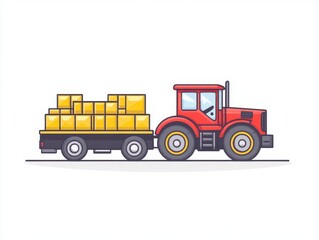 Fototapeta premium Red Tractor Hauling Yellow Boxes Pixel Art Illustration