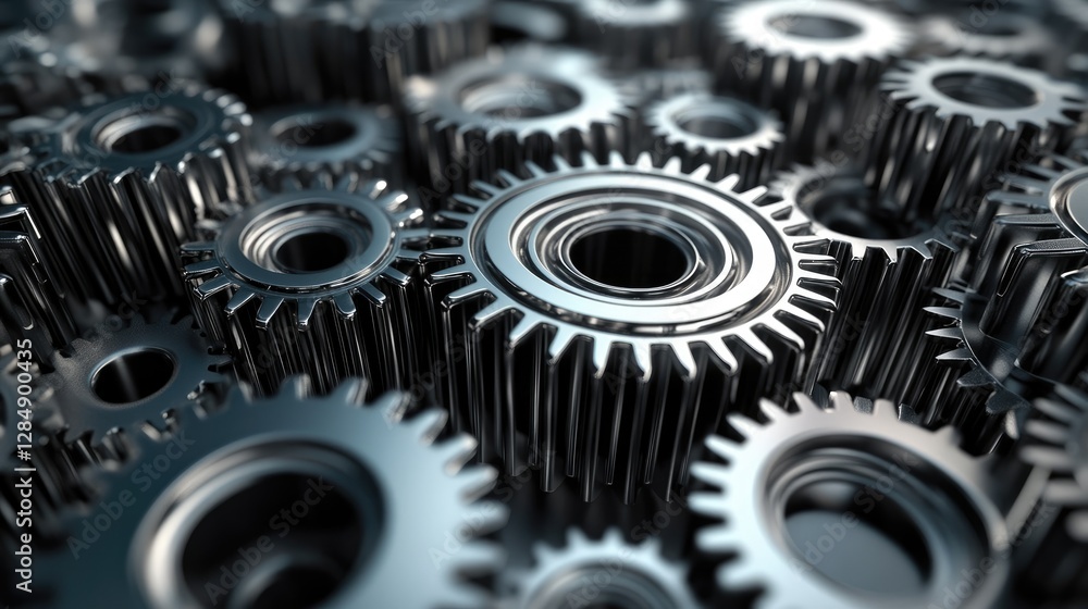 Poster abstract d visualization of interconnected gears, symbolizing synchronized teamwork and collaboratio