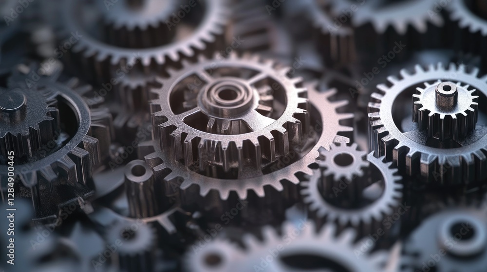 Poster abstract d visualization of interconnected gears, symbolizing synchronized teamwork and collaboratio