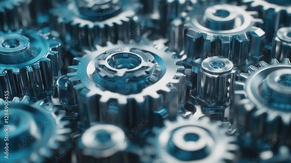 Poster abstract d visualization of interconnected gears, symbolizing synchronized teamwork and collaboratio
