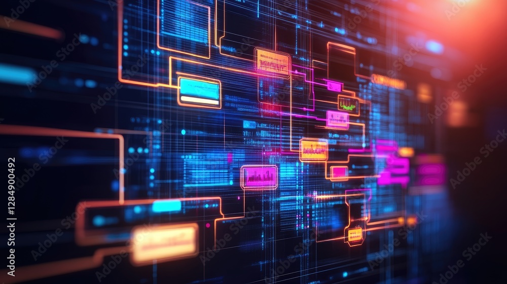 Poster abstract business workflow chart with connected elements highlighting the importance of teamwork