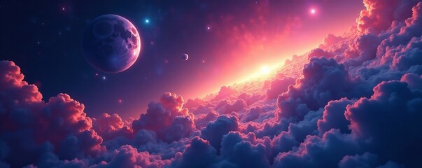 Vibrant nebula clouds and distant planets in cosmic space, cosmic, universe, space