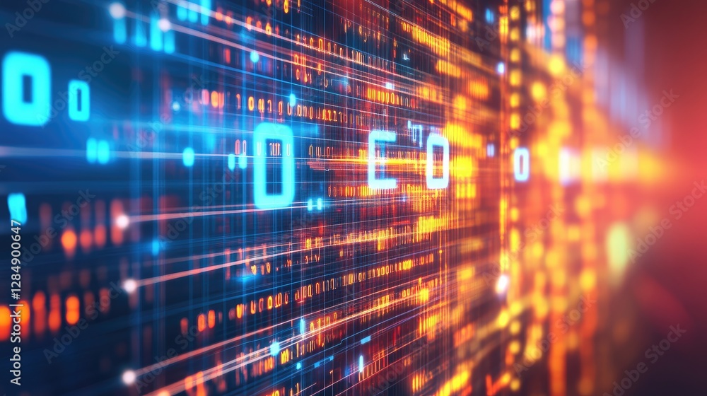 Poster abstract concept of data mining with floating numbers, digital graphs, and futuristic visualization