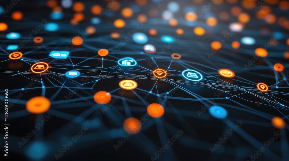 Poster abstract concept of presentation with floating digital icons representing business communication