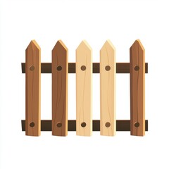 Simple Brown and Light Brown Wooden Picket Fence on White Background