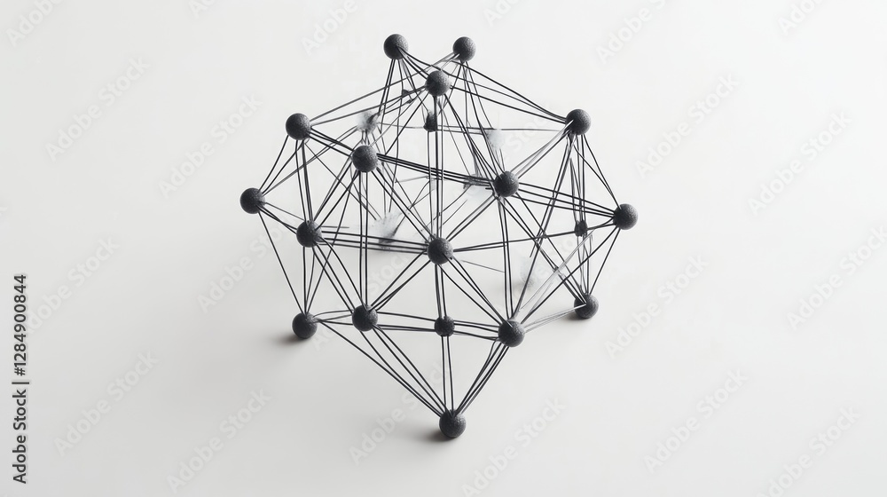 Poster abstract concept of teamwork with digital nodes connected in a network, symbolizing strong work rela