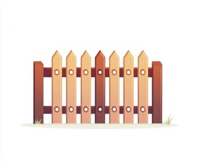 Simple Wooden Fence Illustration Brown and Beige Pickets Against White Background