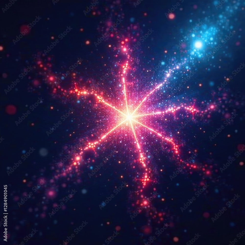 Wall mural fractal light bursts emit a kaleidoscope of colors across a starry night sky, abstract, light