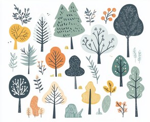 Stylized Tree Collection Autumnal Colors and Shapes