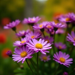 Obraz premium Vibrant purple and pink aster flowers blooming in autumn garden, autumn, pink, vibrant
