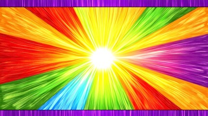 Obraz premium Vibrant Rainbow Colored Bursting Light Radiating Outward From Center