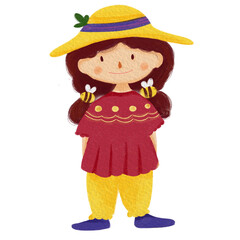 A cute little girl wearing yellow hat