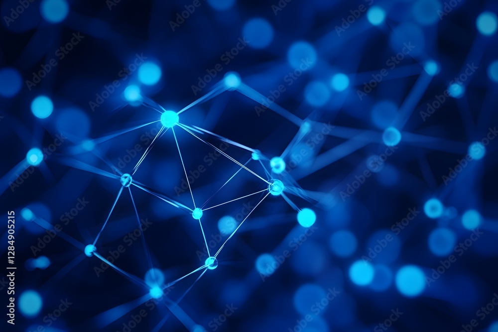 Poster abstract network connection glowing blue nodes and lines digital technology background