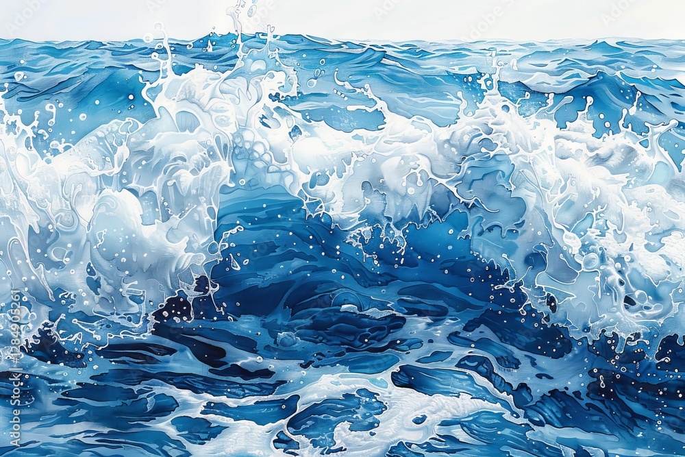 Poster detailed closeup view of vibrant ocean waves interacting with the surface creating a spectacular dis
