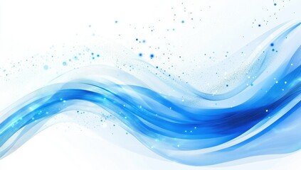 Abstract blue wavy lines background with sparkling particles