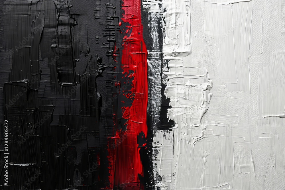 Poster bold black and red paint strokes create a striking contrast against the white background. the textur