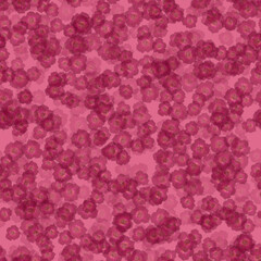 Covered wild roses seamless pattern. Botanical texture with red real pressed dried flowers on pink background.