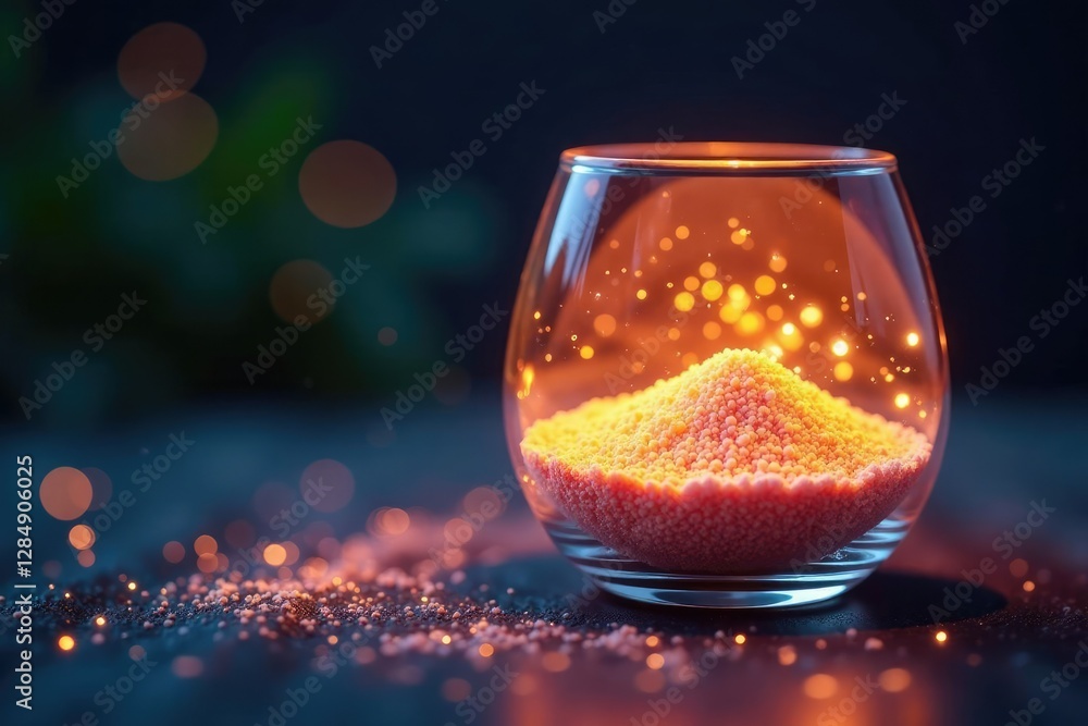 Canvas Prints glass container filled with sparkling dust and a soft glow from within, gentle, glowing