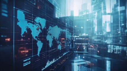 Business strategy innovation hub with interconnected financial insights and futuristic planning tools