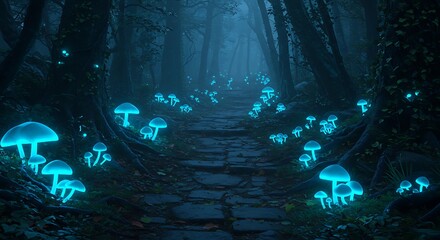 Glowing Mushrooms Forest Pathway Fantasy Magical Landscape Ultra HD 4K