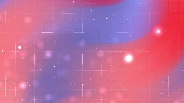 Blurred pink and blue abstract background with white gridlines and light spots. Suitable for modern design projects and artistic concepts.