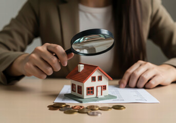 Woman Using Magnifying Glass to Find Lowest Home Loan Interest Rate