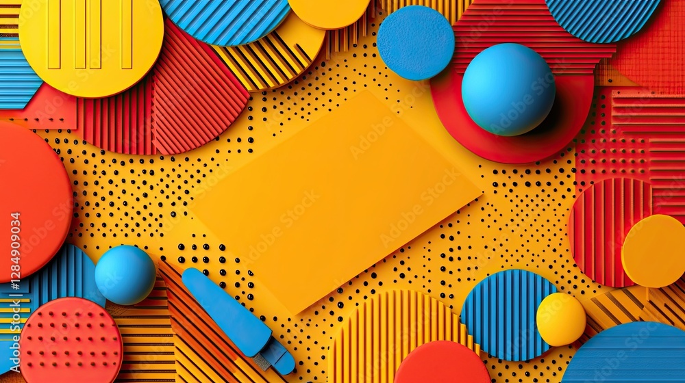 Poster an abstract artistic composition featuring varied colorful shapes and textures