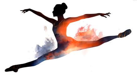 Fototapeta premium チュチュを着たバレーダンサー。芸術的でカラフルでダイナミックなバレリーナのシルエットの水彩画。