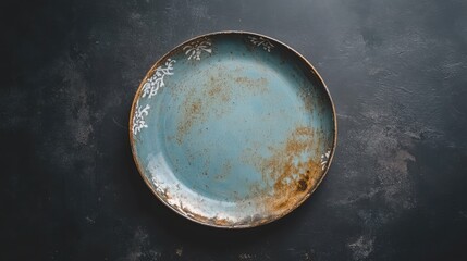 A minimalist Thai ceramic plate with subtle white and gold motifs, placed on a charcoal gray background
