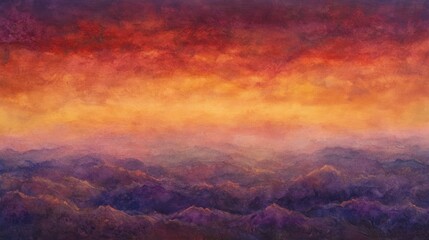 Fototapeta premium Vibrant Sunset Over Majestic Mountain Range in Rich Color Palette