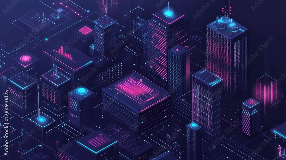 Poster digital business workshop concept with futuristic ar-powered data visualization