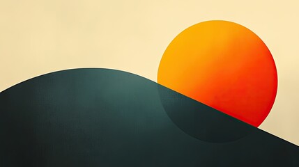 The vibrant orange sun shines over a curved dark landscape