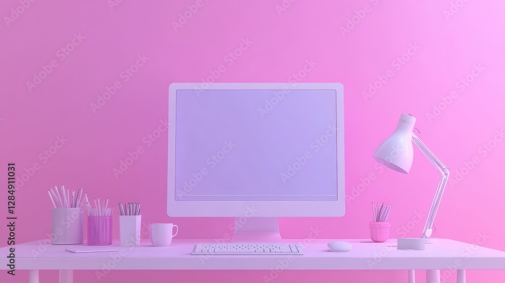 Poster Digital workspace setup for strategic business management with an AI-powered analytics display