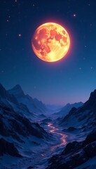 Surreal lunar landscape with glowing moon and distant stars, celestial, surreal, night
