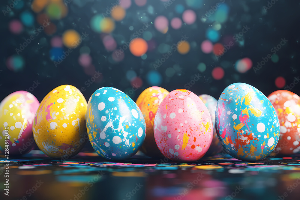 Poster festive easter eggs: a vibrant array of brightly colored easter eggs, speckled with playful patterns