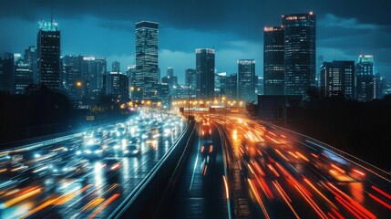 Obraz premium Night City Highway Lights, Cityscape, Traffic Photography City Lights, Night Photography