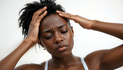 Black woman experiencing headache and tinnitus