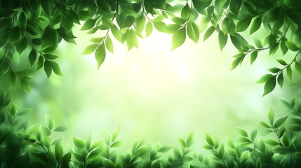 Fototapeta premium Lush Green Leaves Frame Soft Light Background