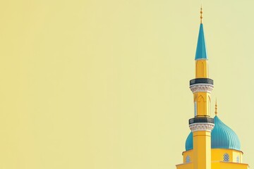 A Yellow Tower Structure With A Turquoise Dome and Sky