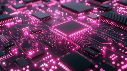 Obraz premium Bold neon pink circuit board design glowing with futuristic energy