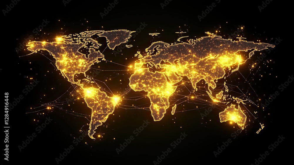 Poster 3d holographic display of a world map with glowing connections, symbolizing global connectivity.