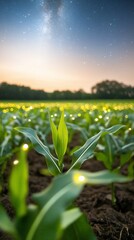 Obraz premium Firefly lit corn field at night, farm